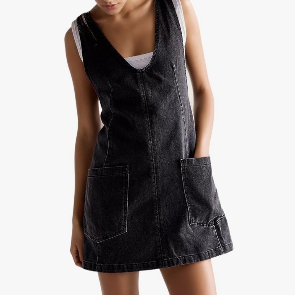 NWOT Amazon Women's Black Denim Overall Dress